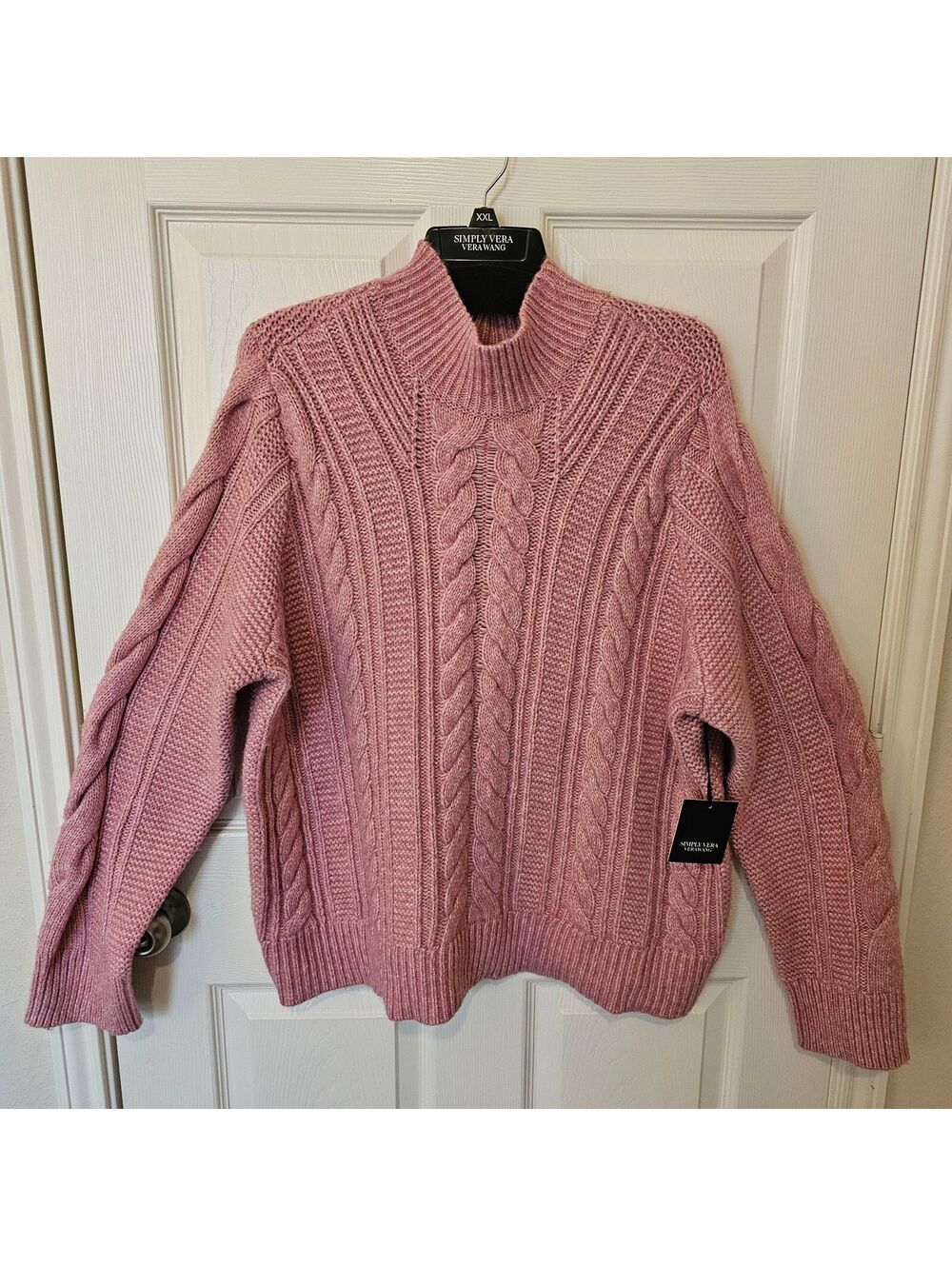 Vera Wang Women Pink Sweater Fisherman Braided Ribbed Cable-Knit size XXL